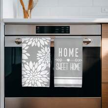 MEMNUN 2件裝灰色幾何花卉剪影 Home Sweet Home 文字印花廚房抹布 洗碗布 40*60cm/45*70cm 超細纖維現代柔軟抹布，廚房毛巾，洗碗布，手巾，抹布，家居裝飾，廚房裝飾，聖誕裝飾，烹飪烘焙茶巾 手巾 廚房配件 可機洗 清潔用品 適用於餐廳廚房日常裝飾與送禮 全季節 - 彩色 - 查看 5