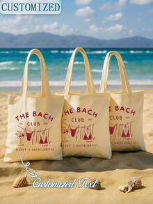 客製化 The Bach Club 托特包，個性化單身派對包，海灘度假帆布包，伴娘禮物包，女生旅行伴手禮 - 彩色 - 查看 4