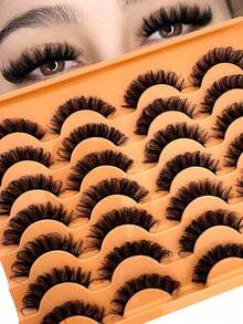 New 14 Pairs Russian Volume Classic Cat Eye Artificial Mink False Eyelashes, Natural DD Curl Fluffy Faux Eyelashes, Cross Wispy Dramatic Volume Faux Mink Lashes Extension For A Natural Look - Russian Strip Lashes - View 9