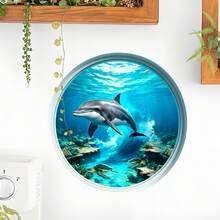 3D Underwater Dolphin Porthole Wall Stickers, Peel And Stick Ocean View Wall Decals For Bathroom Living Room Home Decor - TGP138 - View 2