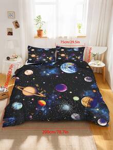 2/3件組 3D星系行星床寢套組，太空主題被套含枕套，宇宙太陽系床寢套組，適合男孩與女孩 (Twin/Full/Queen/King) - 彩色 - 查看 20