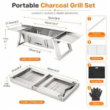 Cepasei Small Portable BBQ Charcoal Grill, Mini Folding Barbecue Grill With 4-Level Heat Control, Outdoor Tabletop BBQ Smoker For Camping, Picnic, Garden, Terrace & Travel - Silvery - View 3