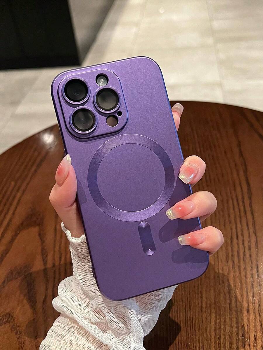 1 Piece Magnetic Phone Case, Magnetic Induction Slim Phone Case, Compatible With IPhone 16/16Pro/16Plus/16ProMax - Purple - View 1