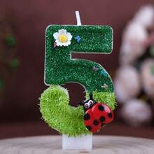 1件 0-9數字生日蠟燭 綠色草地森林氛圍 瓢蟲與花朵 手作創意新款 蛋糕裝飾 氛圍生日數字蠟燭 適合首歲慶祝生日派對主題 - 查看 21
