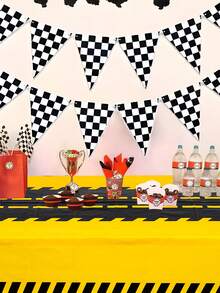 1pc Racing Theme Tablecloth, Yellow And Black Racing Pattern Table Cover, Baby Shower Party Tablecloth, Racing Birthday Party Decoration, Gender Reveal Party Decoration Table Runner, Racing Theme Party Supplies, Racing Game Table Decoration, First Tooth Party Decoration, Welcome Newborn Party Decoration Table Runner, Racing Room Decoration, Home Decoration, Outdoor Decoration Disposable Tablecloth, 1st Birthday Gift - Yellow and Black Racing Track - View 6