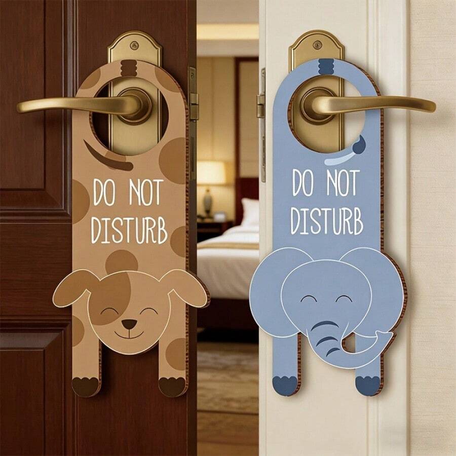 Cute Animal "Do Not Disturb" Wooden Door Sign | Wooden Dog And Elephant Pattern Door Sign | Perfect For Identifying Private Areas In Bedrooms, Hotels, And Residences. Suitable For Home, Outdoor Cafe, Bar, Hotel, Restaurant, Pet Store, Retail Store, Boutique, Supermarket, Etc. Suitable For Privacy Protection Signs In Bedrooms, Bathrooms, Cafes, And Offices - 2 - View 1
