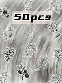 50張黑白植物主題貼紙,PET材質製成,非常適合裝飾子彈筆記本。自黏式,可用作包裝貼紙、手機貼紙或辦公文具,全年適用。 - 彩色 - 查看 10