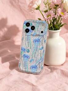 Blue Jellyfish Transparent Phone Case Compatible With IPhone 13 15 16 17pro 17 14 17 17pro Max &Compatible With Samsung Galaxy/A54 A14 A15 S23 S24 S24ultra S25 A07 A17 S26 A57 Ocean Style Girly Shockproof Soft Shell - Multicolor - View 3