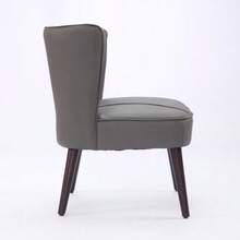 Armless Lounge Chair In Light Brown Genuine Leather – Solid Rubberwood Base, Modern Comfort - 灰色 - 查看 4