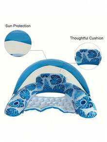 Inflatable Pool Float With Sun Shade, Adult Water Lounge Chair With Cup Holder, Tropical Leaf Print Floating Chair, Summer Sun Protection Relaxing Pool Float, Durable PVC Water Hammock, Suitable For Beach And Pool Parties - Multicolor - View 7