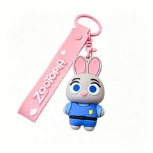 Miniso 迪士尼動物方舟朱蒂兔粉色矽膠鑰匙圈，柔軟觸感卡通包飾，可愛極簡手提包吊飾，旅行行李箱吊牌配件，汽車鑰匙扣裝飾，日常攜帶禮物 - 樣式 1 - 查看 7