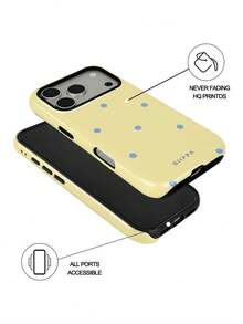 GIIPPA 1pc Cream Yellow Background With Light Blue Polka Dot Pattern Design, Phone 17 Pro Max Phone Case, Compatible With Phone 16 Pro Max, 15 Pro Max, 14 Pro Max, Korean Style High-End Fashion Fun Phone Case, Compatible With 11/12/13/14/15/16 Pro Max Plus, Elegant Design Suitable For Men And Women, Perfect Gift For Girlfriend For Christmas, Valentine's Day, Easter, Wedding Season And Birthday! - Creamy Yellow - View 3
