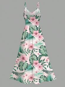 Vacation Couple Outfit Hibiscus Flower Leaf Print Slit Dress And Shirt Set - Set - View 6