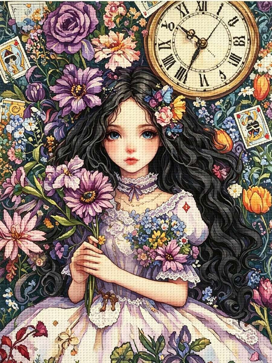 Fairy Tale Girl Floral Cross Stitch Kit, Beginner DIY Handmade Embroidery, Living Room Bedroom Decorative Painting