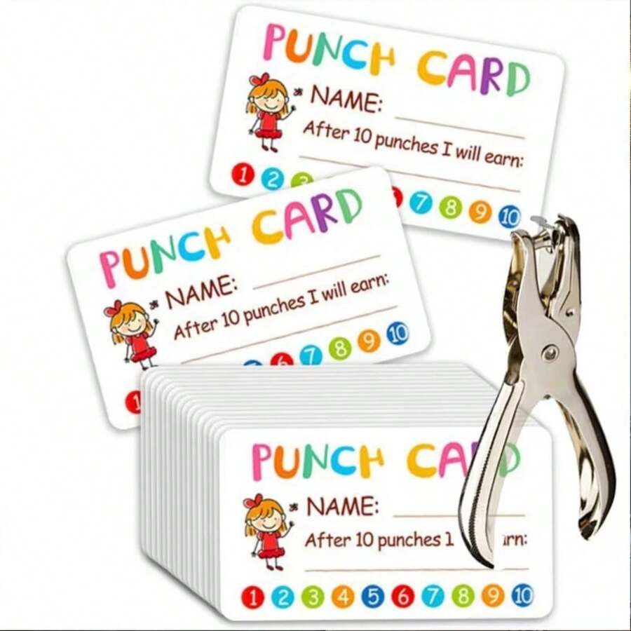 50pcs Cute Punch Cards With Hole Puncher - Motivational Behavior Incentive Reward System - Colorful, Durable, And Easy To Use