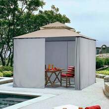 LIVINGANDHOME Gazebo Sidewall, Canopy Curtain, Privacy Panel, 420D PU Fabric Windproof Sun Protection, Zipper Design With Cloth Rings Easy Installation For Outdoor Garden Patio, Light Grey - 淺灰色 3m W x 2.13m H - 查看 2