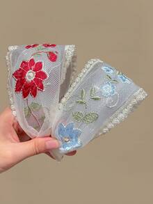2件組女款刺繡花卉網紗蕾絲寬版髮箍 波希米亞風 女用髮飾 適合日常休閒、外出、海灘度假、拍照氛圍 夏日配件 送禮髮箍 - 彩色 - 查看 8