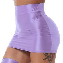 Women's Shiny Patent Leather Skirt, Sexy Low-Rise Mini Skirt For Club, Party, Pole Dancing, Stage Performance - 淺紫色 - 查看 2