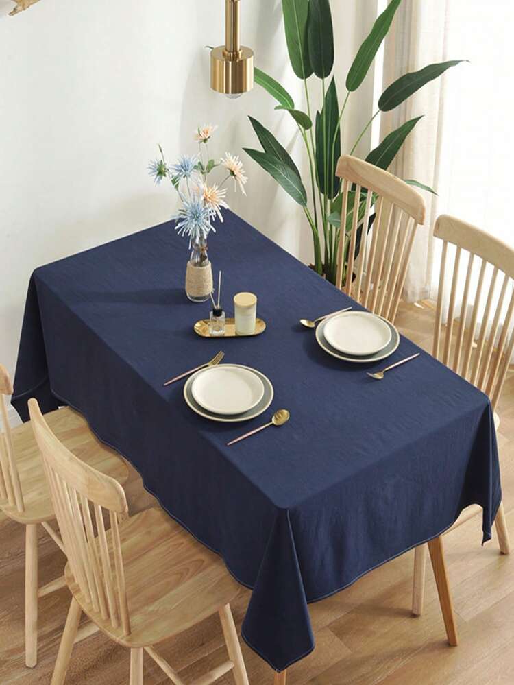1pc Solid Color Polyester Tablecloth For Dining Table, Coffee Table, Living Room, Suitable For Wedding Banquet, Birthday Party, Home Decor, Outdoor, Study, Kitchen - Navy Blue - View 19
