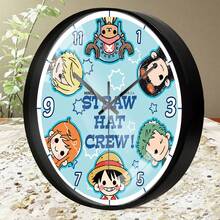 MINISO Pastel Blue One Piece Straw Hat Crew Chibi Wall Clock, Minimalist Cartoon Anime Hanging Clock, Silent Quartz Decorative Clock For Cozy Bedroom, Playroom, Or Study, Kawaii Home Accessory For One Piece Collectors - Black - View 8