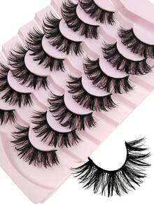 7 Pairs Wet Look False Eyelashes Fluffy Messy And Thick Long Eyelashes Luxurious Dramatic Fairy Eyelashes Spiky Reusable Fake Eyelashes - 黑色 - 查看 6