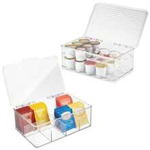 mDesign Stackable Kitchen Box Organizers for Coffee Pods Tea Bags - Set of 2 Divided Clear - Transparente - Ver 2