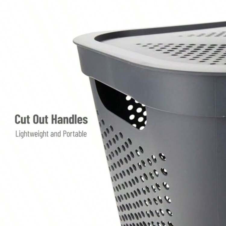Mind Reader 60L Slim Laundry Hamper Clothes Basket Lid Ventilated Plastic 17.25" L x 13.75" W x 23.5" H Set of 2 - Gris - Añade 5