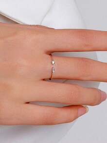 Jessie Jewelry 1pc Elegant Fashion Minimalist Mini Casual 925 Sterling Silver Geometric Open Adjustable Design Ring For Women, Date Party Daily Wear, Charming Gift - Silver - View 3