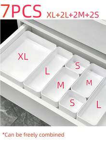 1/4/6/8/9/11件組桌面化妝品收納盒，組合式透明塑膠抽屜收納整理盒套組，透明梳妝台收納盒，精緻收納盒，桌面抽屜分隔收納整理盒與收納桶，適用於廚房、臥室、浴室、辦公室化妝品、珠寶、小工具，派對桌面抽屜裝飾 - 白色 - 查看 23