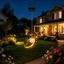 Outdoor Hanging Solar Light, Cute Owl Design, Moon And Star Projection Light, Iron Art Decoration, Suitable For Porch And Lawn - Owl Chandelier - View 3