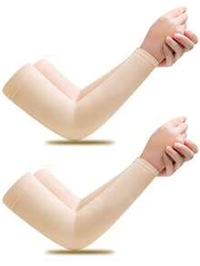 1/2/3/5 Pairs Women's Sun Protection UV-Resistant Long Solid Color Straight-Cut Skin-Tone Arm Sleeves, Thin Invisible Natural Skin-Tone, Unisex Teenager Sun Protection Breathable Sports Sleeves With Thumb Holes, Ultra-Thin Breathable Cool Comfortable, Suitable For Outdoor Sports, Cycling, Running, Travel - One Size - View 2
