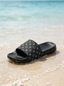 Men's Outdoor Sandals, Summer Beach Slippers, Men's Fashionable Retro Pattern Sandals, Indoor Household Slippers, Bathroom Shoes, Comfortable Soft Non-Slip - Black - View 2