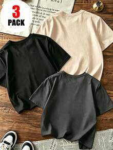 3pcs Tween Boy Set - Printed T-Shirt, Soft And Comfortable Fabric, Suitable For Boys Outdoor Sports, Daily Wear, Street Style, Campus Style, Fashionable Casual Top For Boys In Spring And Summer - Black - View 5