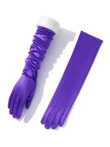 1 Pair Solid Color Minimalist Mid-Length Party Gloves - Purple-102 - View 4