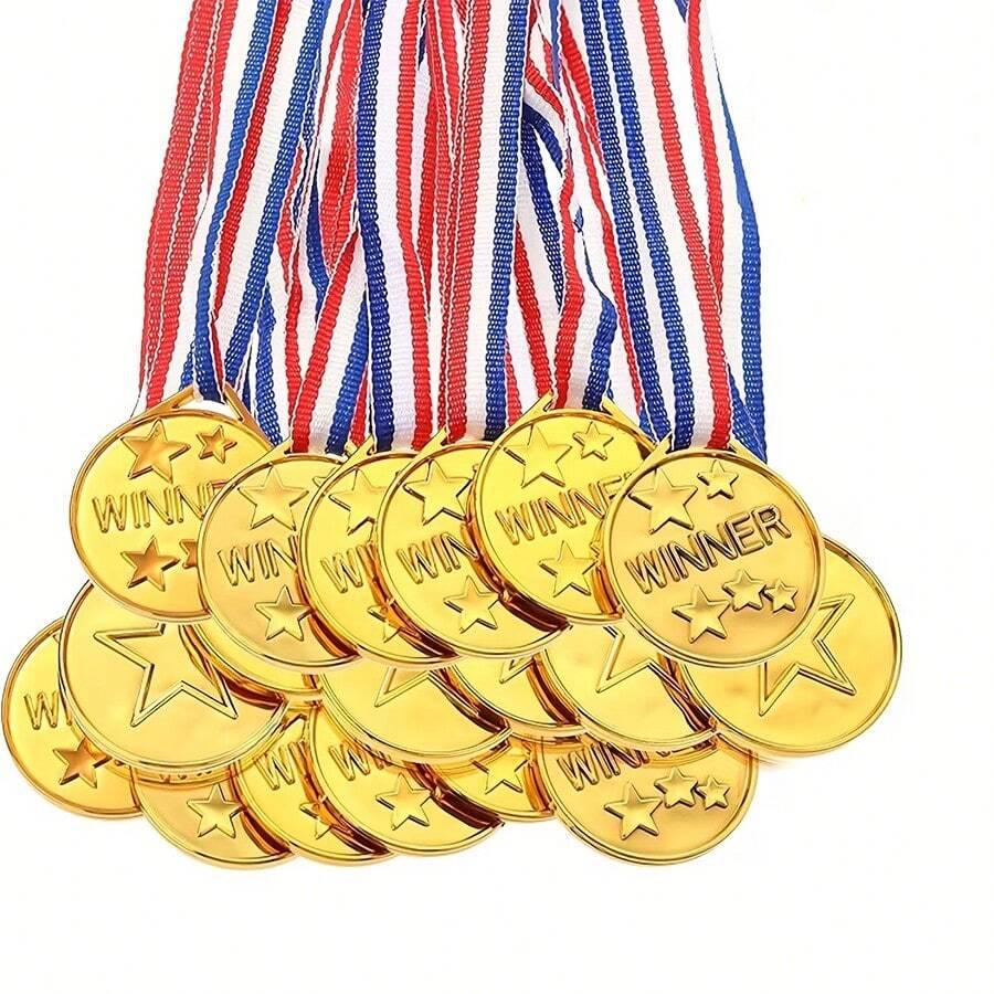 1/10/20 World Cup Medals, Gold Plastic Small Medals, Multi-Item Party Favor Gift Pack, Suitable For Games And Celebrations, Easter Basket Fillers, Plastic Gold Medals, Star Design, Applicable For Sports, Athletic Events, Props, Rewards, Party Favors - A - View 1