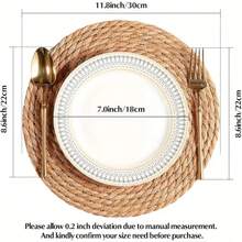 [Round Woven Rattan Placemat Set] 4/6pcs Round Woven Rattan Placemats - Water Hyacinth Handmade Woven, 11.8 Inch Heat Resistant/Non-Slip Table Mats - Suitable For Home Dining And Restaurant - Multicolor - View 2