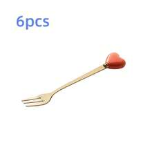 6/12pcs Ceramic Handle Stainless Steel Cutlery Set, Gold Forks And Spoons, Coffee Spoons, Ice Cream Dessert Spoons, Fruit Salad Forks, Creative Heart-Shaped Cute Stirring Seasoning Spoons, Party Afternoon Tea Tableware - Multicolor - View 6