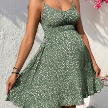 WNSS  Vestido corto casual de embarazo con tirantes finos y estampado de flores esparcido por todo el tejido - Negro01 - Ver 4