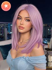 FIVE STARS Wig Lurus Panjang Sedang Elegan dengan Poni - Topi Jaring Mawar, Serat Sintetis Tahan Panas, Wig untuk Wanita, Untuk Sehari-hari, Pesta, Cosplay, Halloween HOT - MultiWarna - View 1