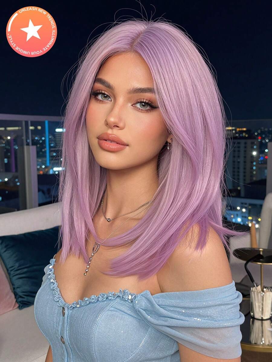 FIVE STARS Wig Lurus Panjang Sedang Elegan dengan Poni - Topi Jaring Mawar, Serat Sintetis Tahan Panas, Wig untuk Wanita, Untuk Sehari-hari, Pesta, Cosplay, Halloween HOT - MultiWarna - View 1