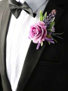 1pc/6pcs Premium Purple Princess Rose With Purple Wheat Ear And Purple Baby's Breath Mori Style Elegant Corsage Suitable For Groom, Bride, Groomsman, Bridesmaid, Wedding, Marriage, Engagement Decoration, Evening Party, Ball, Graduation Season, Back To School Season, Party Events - Mauve Purple - View 7