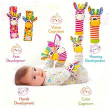 4Pcs Baby Wrist&Socks Set, Soft Plush Sensory Toys With Rattle&Crinkle Sound, Newborn Infant Educational Development Toy, 0-12 Months Baby Shower Gift - Colorful Donkey Four-piece Set - View 7