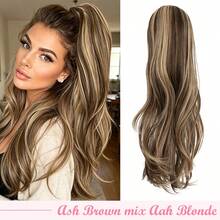 22inch/55cm Drawstring Ponytail Extension Multi-Layered Hairpieces Stand Up High Pony Tails Long Straight To Curly Hair Extensions Clip In Ponytails Highlight Soft Natural Synthetic Hairpiece Black Ash Brown Blonde For Daily Party Halloween Christmas - 灰棕色混合灰金髮 - 查看 1