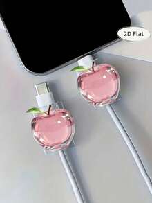 2D Flat Beautiful Red And Pink Apple Fruit-Patterned Cable Protector, Anti-Scratch Type-C/Phone Charger Cable Cover, Stylish And Durable, Phone Cable Protector, Fun Design, Sturdy Plastic Material - Multicolor - View 12