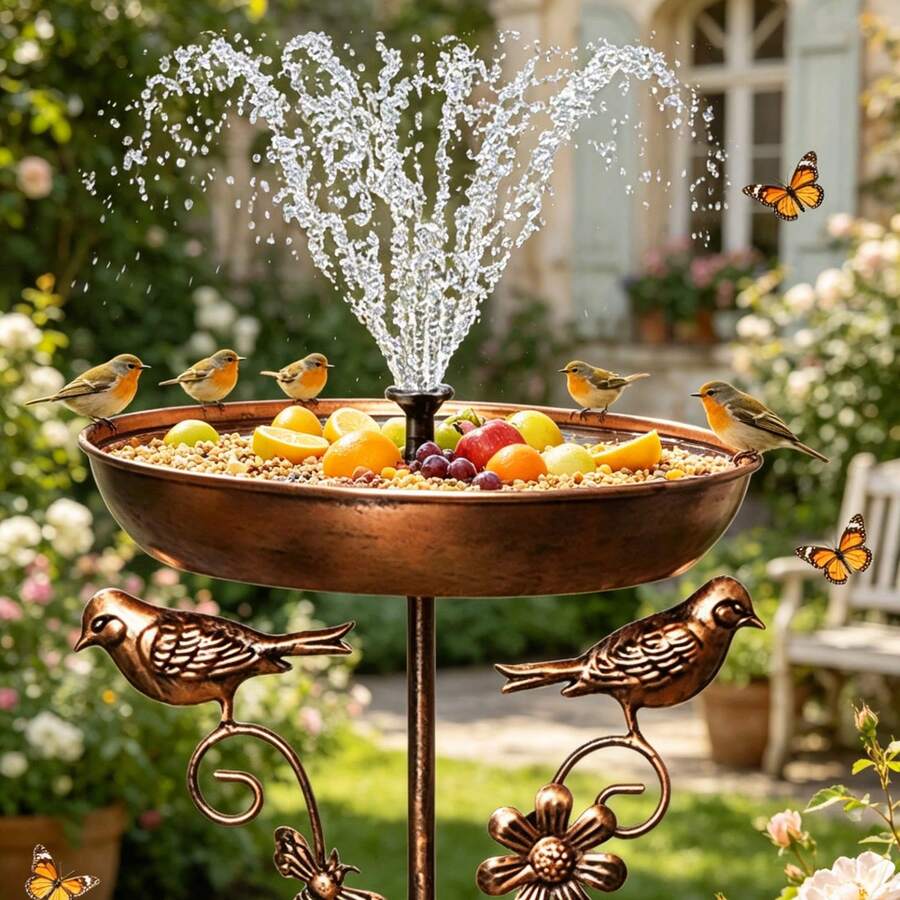 1pc Outdoor Standing Bird Bath, Bronze Decorative Bird Bath, Dual-Use Waterer And Bird Feeder For Yard And Lawn, Attracts Wild Birds, Decorative Ornament With Bird Decoration, Rust-Proof Iron Art Dual-Use Waterer For Garden - Multicolor - View 1