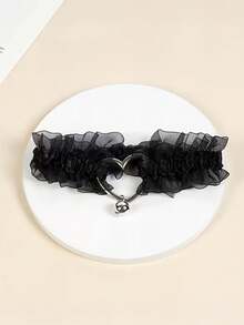 2pièces Ensemble Collier en Cuir Punk & Jarretière de Jambe en Dentelle Cœur, Combinaison Collier + Jarretière de Jambe, Collier Ras-du-cou Gothique Noir en Dentelle et Cuir, Accessoires de Bijoux en Cuir Synthétique, Réglable, Ensemble de Jambe Style Rue Mode Filles, Ensemble d'Accessoires de Bande de Jambe - Voir 4