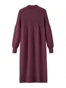 GIGOGOU New Arrival Autumn/Winter Long Knitted Sweater Dress, Casual Long Sleeve Loose Knit Dress - Red Violet - View 6
