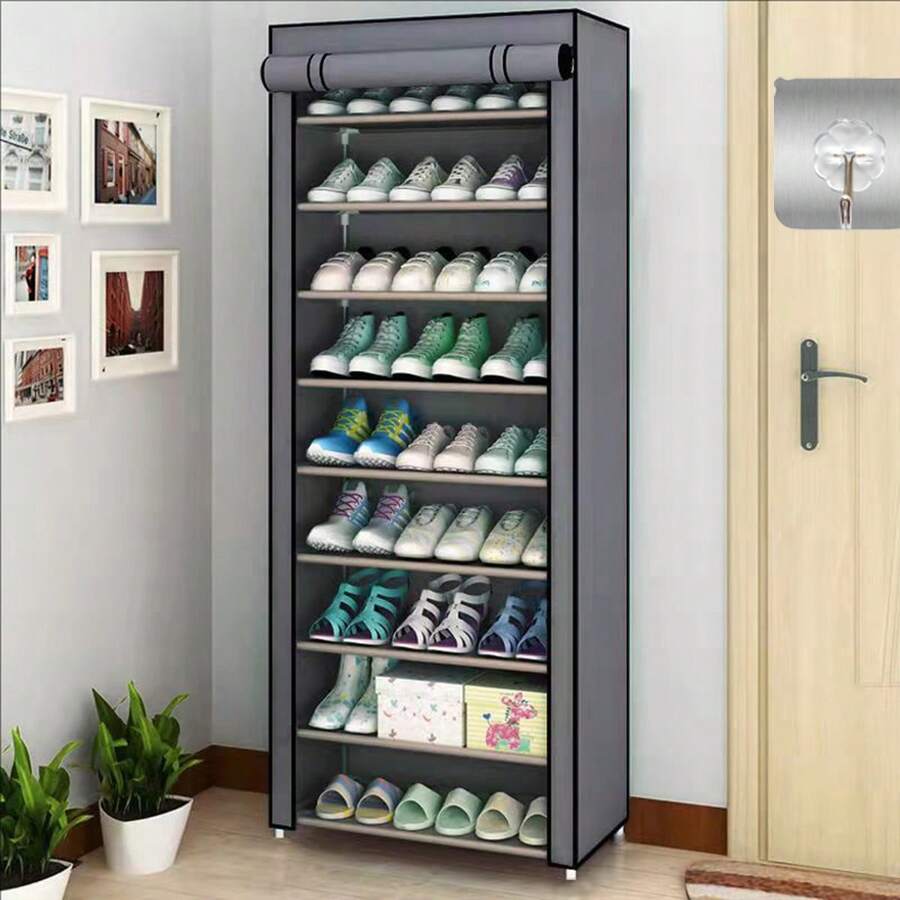 1 Set 4/6/8/10 Tier Shoe Rack Storage Organizer With Non-Woven Fabric Cover, Easy Assembly Portable Shoe Cabinet, Wardrobe Storage Rack, Multi-Layer Shoe Rack For 20-40 Pairs Of Shoes, Large Capacity Space-Saving Design, Easy Assembly, Portable Durable Metal Frame Shoe Rack Storage, Suitable For Home, Bedroom, Entryway, Sneakers, High Heels And Boots