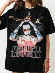 Marilyn Manson T-shirt sportiva da uomo a maniche corte con girocollo e stampa alla moda - nero - Visualizzare 1