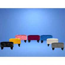 Rectangular Linen Ottoman Footstool With Wooden Legs For Home Use - 黃色 - 查看 2